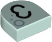 LEGO part Tile, Round 1 x 1 Half Circle Extended with Black Kissy Mouth and Metallic Light Blue Bubbles Pattern 24246pb025