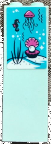 LEGO part Brick 1 x 2 x 5 with Jellyfish, Seahorse and Clam Shell with Pearl Pattern (Sticker) - Set 41347 (2454pb192)