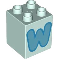 LEGO part Duplo, Brick 2 x 2 x 2 with Medium Azure Capital Letter W with Dark Azure Outline Pattern 31110pb166