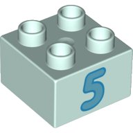 LEGO part Duplo, Brick 2 x 2 with Number 5 Medium Azure Pattern (3437pb107)