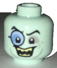 LEGO onderdeel Minifigure, Head Glasses with Blue Monocle, Black Eyebrows, Gray Around Eyes, Open Smile with Sharp Teeth Pattern 3626pb1697
