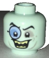 LEGO onderdeel Minifigure, Head Glasses with Blue Monocle, Black Eyebrows, Gray Around Eyes, Open Smile with Sharp Teeth Pattern (3626pb1697)