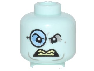 LEGO onderdeel Minifigure, Head Glasses with Blue Monocle, Black Eyebrows, Gray Around Eyes, Open Scowl with Sharp Teeth Pattern (Penguin) (3626pb1741)