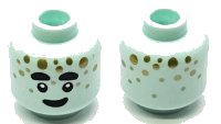 LEGO part Minifigure, Head Alien Black Thick Eyebrows, Eyes, and Smile, Gold Dots Pattern - Vented Stud 3626pb3437