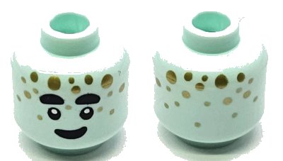 LEGO onderdeel Minifigure, Head Alien Black Thick Eyebrows, Eyes, and Smile, Gold Dots Pattern - Vented Stud (3626pb3437)