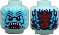 LEGO onderdeel Minifigure, Head Alien Dragon with Medium Azure Face, Red Eyes, Dark Blue Eyebrows and Nostrils, Open Mouth with Fangs and Sharp Teeth, Scales and Swirls on Back Pattern 3626pb3885
