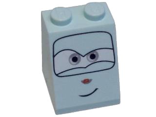 LEGO onderdeel Slope 65 2 x 2 x 2 with Bottom Tube with Gray Eyes and Crooked Smile Pattern (3678bpb034)
