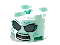 LEGO part Brick, Round 2 x 2 with Axle Hole with Large Dark Silver Eyes, Dark Turquoise Wrinkles, Angry Open Mouth with Teeth Parted and Tongue Pattern 3941pb33