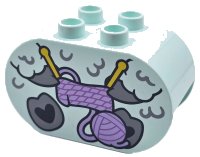 LEGO part Duplo, Brick 2 x 4 x 2 Rounded Ends with Light Bluish Gray Hooves and Fur, Yellow Knitting Needles, and Lavender Ball of Yarn, Sheep / Lamb Body Pattern 4198pb57
