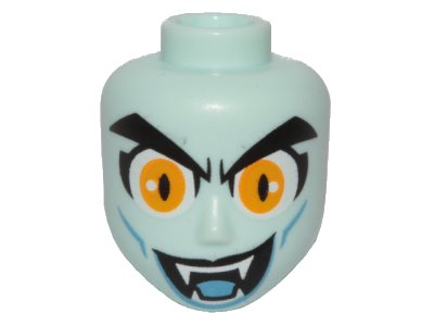 LEGO part Mini Doll, Head Friends with Yellow Wide Eyes, Black Eyebrows, Fangs and Open Mouth with Tongue Pattern (Balthazar) (57491)