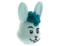 LEGO part Minifigure, Head, Modified Bunny Rabbit with Dark Turquoise Curly Hair, Magenta Nose Pattern 73268pb02