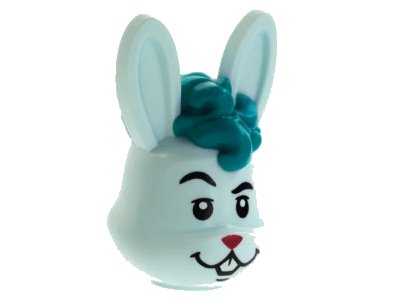 LEGO onderdeel Minifigure, Head, Modified Bunny Rabbit with Dark Turquoise Curly Hair, Magenta Nose Pattern (73268pb02)