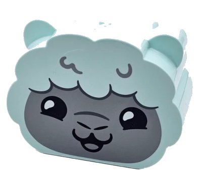 LEGO onderdeel Duplo, Brick 2 x 4 x 3 Scalloped, Ears on Sides with Light Bluish Gray Face, Black Eyes, Open Mouth Smile, and Nostrils, Sheep / Lamb Head Pattern (79785pb02)