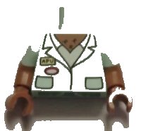 LEGO onderdeel Torso Simpsons Smock with 'APU' Name Tag, White Shirt, and Chest Hair Pattern / Medium Nougat Arms with Molded Light Aqua Short Sleeves Pattern / Medium Nougat Hands 973pb1992c01