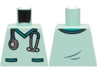 LEGO part Torso Hospital Scrubs with Dark Turquoise Pockets and Collar and Sand Blue and Silver Stethoscope Pattern 973pb4354