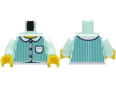 LEGO onderdeel Torso Pajamas 3 Buttons, Dark Turquoise Vertical Stripes, Pocket, Bright Pink Trim, Yellow Neck Pattern (BAM) / Light Aqua Arms / Yellow Hands (973pb4881c01)