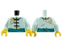 LEGO onderdeel Torso Tang Jacket, Dark Turquoise Laces and Sash, Gold Trim, Rabbit, and Cloud Pattern / Light Aqua Arms / Yellow Hands 973pb5020c01