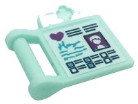 LEGO part Friends Accessories Medical Clipboard with Bar Handle with Magenta Heart, Ticked Boxes and ID Picture Pattern (Sticker) - Set 41318 98393bpb04