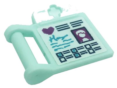 LEGO onderdeel Friends Accessories Medical Clipboard with Bar Handle with Magenta Heart, Ticked Boxes and ID Picture Pattern (Sticker) - Set 41318 (98393bpb04)