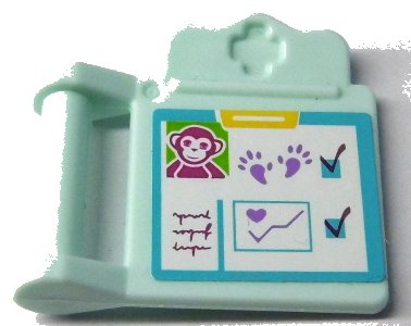 LEGO onderdeel Friends Accessories Medical Clipboard with Bar Handle with Monkey, Medium Lavender Paw Prints, Check Marks, and Chart with Heart Pattern (Sticker) - Set 41038 (98393bpb05)