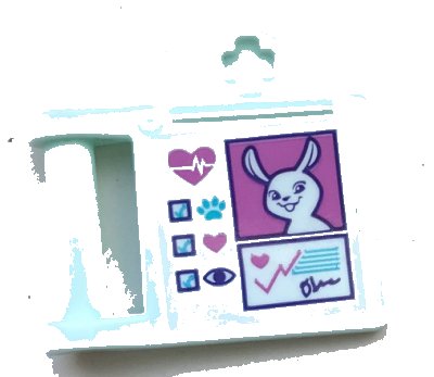LEGO part Friends Accessories Medical Clipboard with Bar Handle with Rabbit, Hearts, Eye and Paw Print Pattern (Sticker) - Set 41345 (98393bpb07)