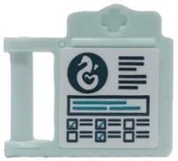 LEGO onderdeel Friends Accessories Medical Clipboard with Bar Handle with Heartlake Rescue Seahorse Logo, Dark Blue and Dark Turquoise Lines and Check Boxes on White Background Pattern (Sticker) - Set 41381 98393bpb10
