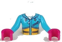 LEGO onderdeel Torso Mini Doll Girl Dark Azure Ski Hoodie with Zippers and Yellow Panel Pattern, Dark Azure Arms with Magenta Hands FTGpb140c01