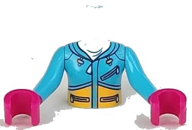 LEGO onderdeel Torso Mini Doll Girl Dark Azure Ski Hoodie with Zippers and Yellow Panel Pattern, Dark Azure Arms with Magenta Hands (FTGpb140c01)