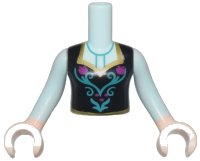 LEGO onderdeel Torso Mini Doll Girl Black Top with Flower Pattern, Light Nougat Arms with Hands with Light Aqua Sleeves FTGpb333c01