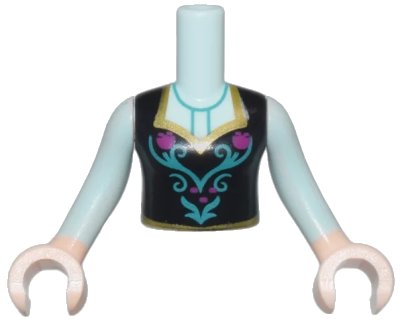 LEGO onderdeel Torso Mini Doll Girl Black Top with Flower Pattern, Light Nougat Arms with Hands with Light Aqua Sleeves (FTGpb333c01)