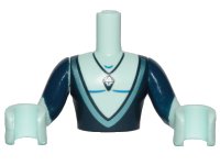 LEGO part Torso Mini Doll Man Dark Blue Top Deeply Cut and Crystal Necklace Pattern, Light Aqua Arms with Hands with Dark Blue Sleeves FTMpb043c01