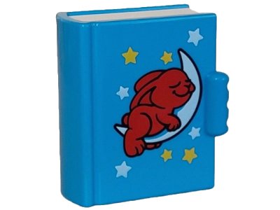 LEGO onderdeel Duplo Utensil Book with Molded White Pages and Printed White and Yellow Stars, Crescent White Moon with Dark Red Sleeping Bunny / Rabbit Pattern (100954pb05)