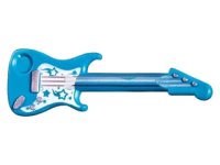 LEGO part Minifigure, Utensil Musical Instrument, Guitar Electric with Metallic Pink Strings, Bridge, and Output Jack and White Pickguard with Stars Pattern 11640pb04