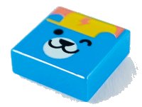 LEGO part Tile 1 x 1 with Winking Bear Face, Bright Light Orange Cap and Coral Lightning Bolt Pattern 3070pb204
