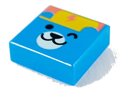 LEGO part Tile 1 x 1 with Winking Bear Face, Bright Light Orange Cap and Coral Lightning Bolt Pattern (3070pb204)