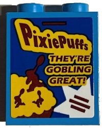 LEGO part Brick 1 x 2 x 2 with Inside Stud Holder with Dark Red 'PixiePuffs' and 'THEY'RE GOBLING GREAT!' Cereal with White Star Pattern (Sticker) - Set 76389 3245cpb188