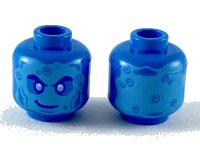 LEGO part Minifigure, Head Alien with Medium Azure Face, Bright Light Blue Eyes, Bubbles, and Lopsided Smile Pattern - Hollow Stud 3626pb2363
