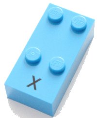 LEGO part Brick, Braille 2 x 4 with 4 Studs with Black Capital Letter X Pattern (dots-1346 ⠭) 60240pb01