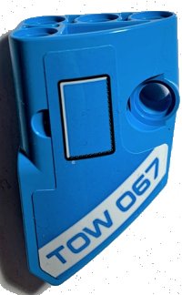 LEGO part Technic, Panel Fairing # 1 Small Smooth Short, Side A with 'TOW 067' and Black Outlined Rectangle Pattern (Sticker) - Set 42070 87080pb070