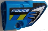 LEGO part Technic, Panel Fairing # 2 Small Smooth Short, Side B with Silver Headlight, Blue and Lime Diagonal Stripes and 'POLICE' Pattern (Sticker) - Set 42091 87086pb075