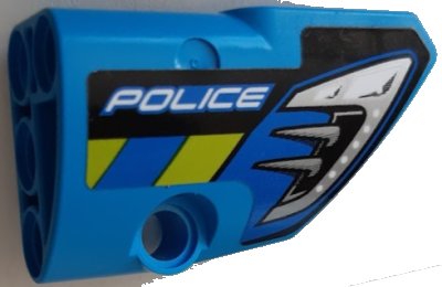 LEGO part Technic, Panel Fairing # 2 Small Smooth Short, Side B with Silver Headlight, Blue and Lime Diagonal Stripes and 'POLICE' Pattern (Sticker) - Set 42091 (87086pb075)