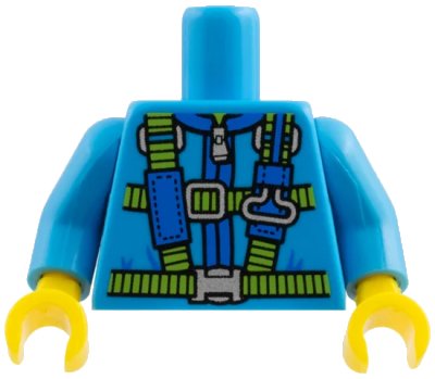 LEGO onderdeel Torso Blue and Lime Parachute Harness Straps and Silver Buckles Pattern / Dark Azure Arms / Yellow Hands (973pb1410c01)