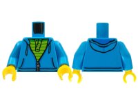 LEGO onderdeel Torso Hoodie with Zipper over Lime and Green Striped Shirt Pattern / Dark Azure Arms / Yellow Hands 973pb2346c01