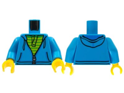 LEGO onderdeel Torso Hoodie with Zipper over Lime and Green Striped Shirt Pattern / Dark Azure Arms / Yellow Hands (973pb2346c01)
