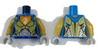 LEGO part Torso Female Nexo Armor Gold and Silver with Dragon Head on Orange Pentagonal Shield Pattern / Pearl Gold Arms / Light Bluish Gray Hands 973pb2729c01