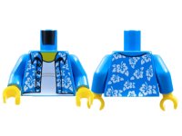 LEGO onderdeel Torso Hawaiian Shirt Open with White Flowers over White Undershirt Pattern / Dark Azure Arms / Yellow Hands 973pb2731c01