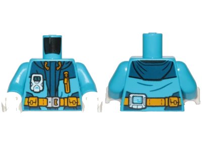 LEGO onderdeel Torso Jacket with Monitor Device, Bright Light Orange Belt and Zipper Pocket Pattern / Dark Azure Arms / White Hands (973pb3142c01)