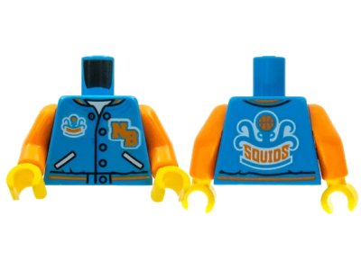 LEGO onderdeel Torso Sports Jacket with Orange 'NB' and 'SQUIDS' on Back Pattern / Orange Arms / Yellow Hands (973pb3855c01)