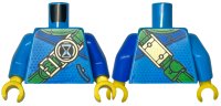LEGO part Torso Robe with Blue Shoulder and Dots, Bright Green Neck and Belt with Hourglass and Gold Buckles, Pocket with Black Outline Pattern / Blue Arm Left / Dark Azure Arm Right / Yellow Hands 973pb5346c01