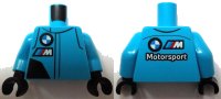 LEGO part Torso Racing Suit with Black Panel, BMW Motorsport Logo, White Capital Letter M with Red, Blue and Dark Azure Diagonal Stripes Pattern / Dark Azure Arms / Black Hands 973pb5570c01